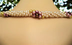 Vintage Faux Pearl Crochet Rope Necklace – Lavender & Gold Grape Design, 15"