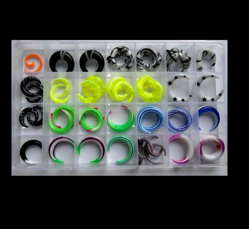 00G UV Reactive Buffalo Pincher Ear Stretcher – White with Purple & Green Stripes, Sold as Pair