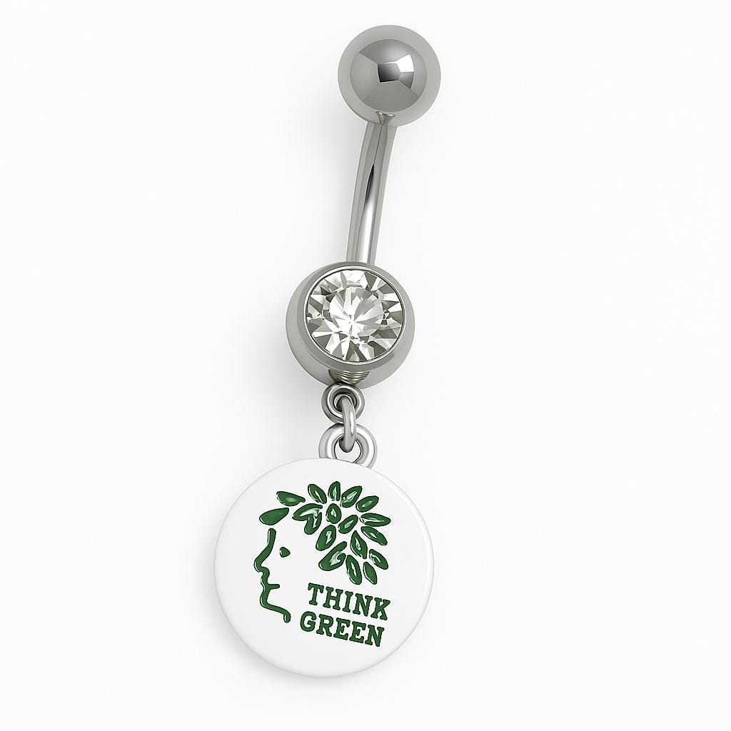 Think Green Belly Ring – 14G Diamond-Like Stone & Enamel Charm