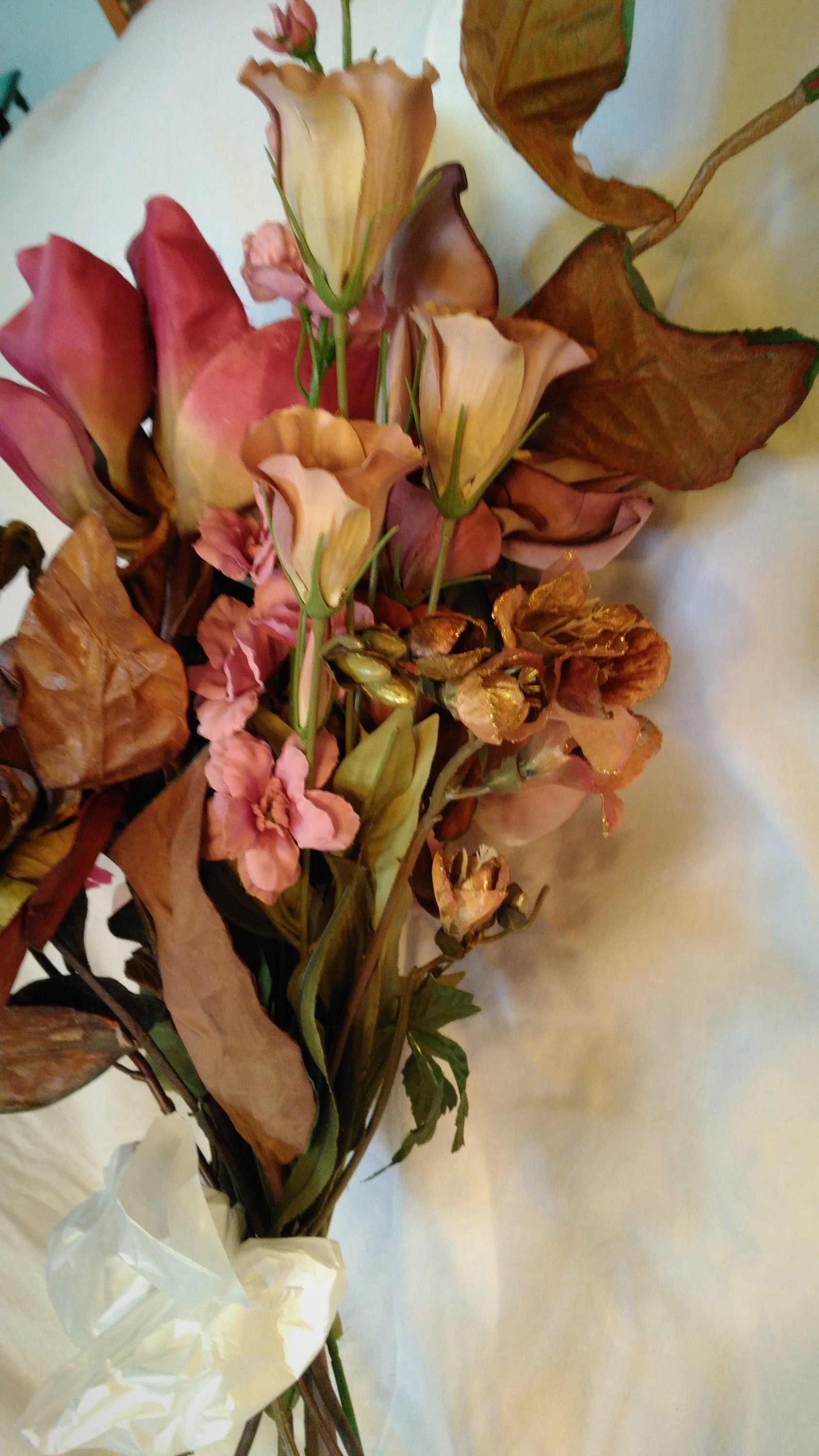 Vintage Mauve Floral Arrangement | Silk, Fabric & Paper Blooms | 11 Stems