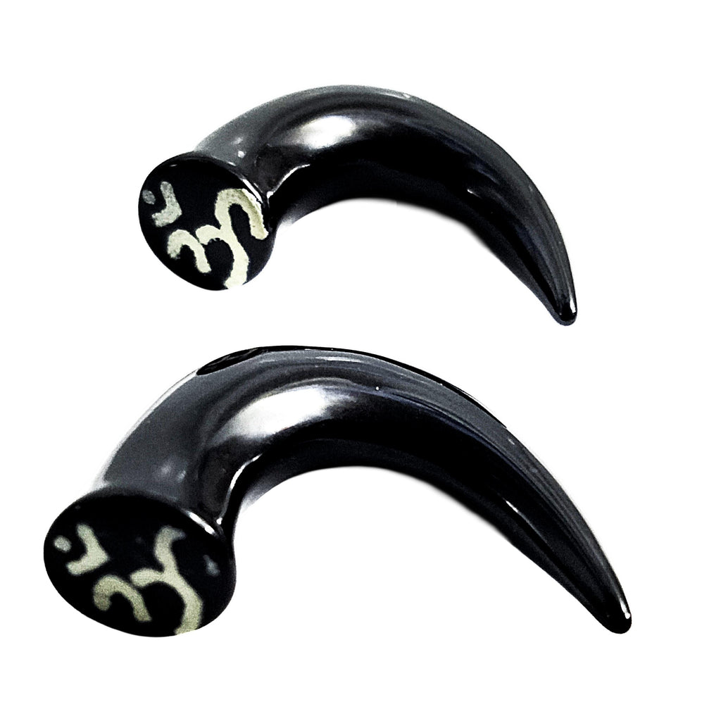 Black Acrylic Tribal Etching Talon Ear Plug Hanger – 10G–2G, Sold as Pair