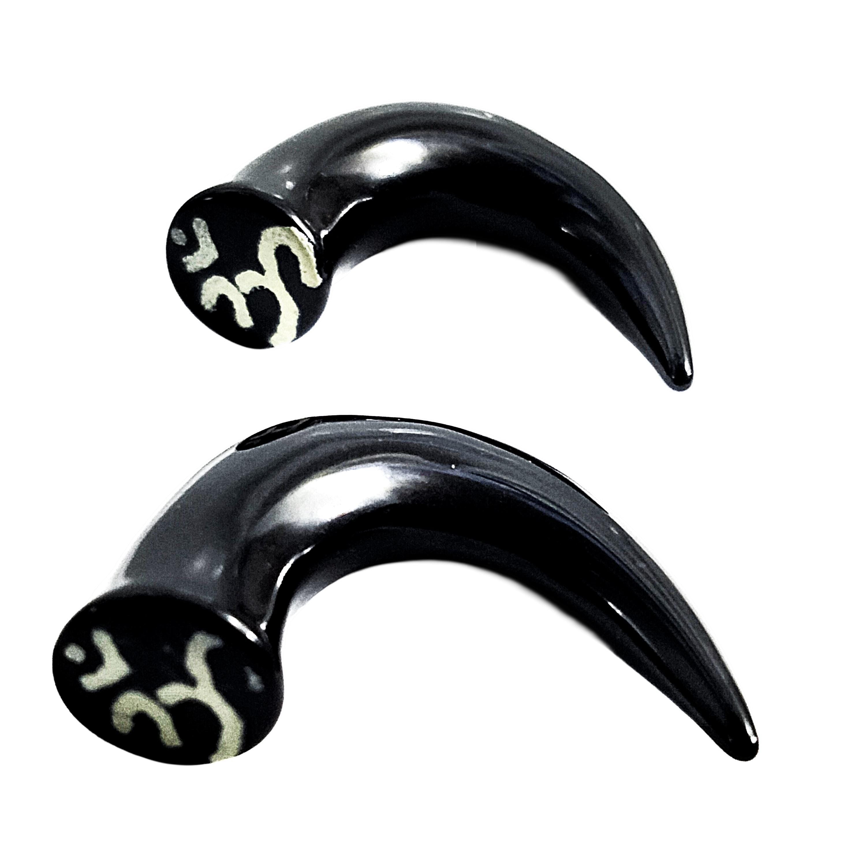 Black Acrylic Tribal Etching Talon Ear Plug Hanger – 10G–2G, Sold as Pair