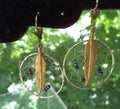 Vintage Handmade Dreamcatcher Earrings – Silver Wire, Gold Feather & Seed Beads