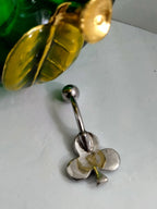 Blue Rhinestone Clover Belly Ring – Surgical Steel