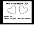 16G Heart Clip Earring – Stainless Steel, Daith, Tragus & Cartilage