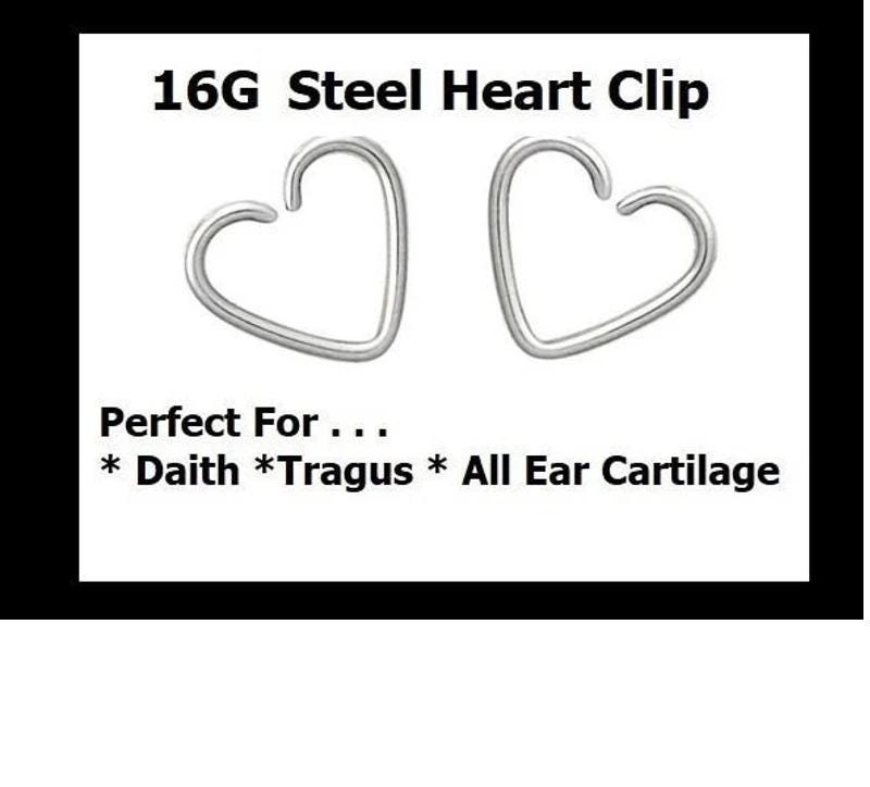 16G Heart Clip Earring – Stainless Steel, Daith, Tragus & Cartilage