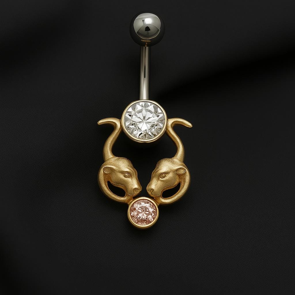 Serpent Talon Belly Ring – 14G Anodized Gold Titanium Dangle