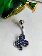 Blue Rhinestone Clover Belly Ring – Surgical Steel