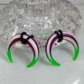 00G UV Reactive Buffalo Pincher Ear Stretcher – White with Purple & Green Stripes, Sold as Pair