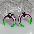 00G UV Reactive Buffalo Pincher Ear Stretcher – White with Purple & Green Stripes, Sold as Pair