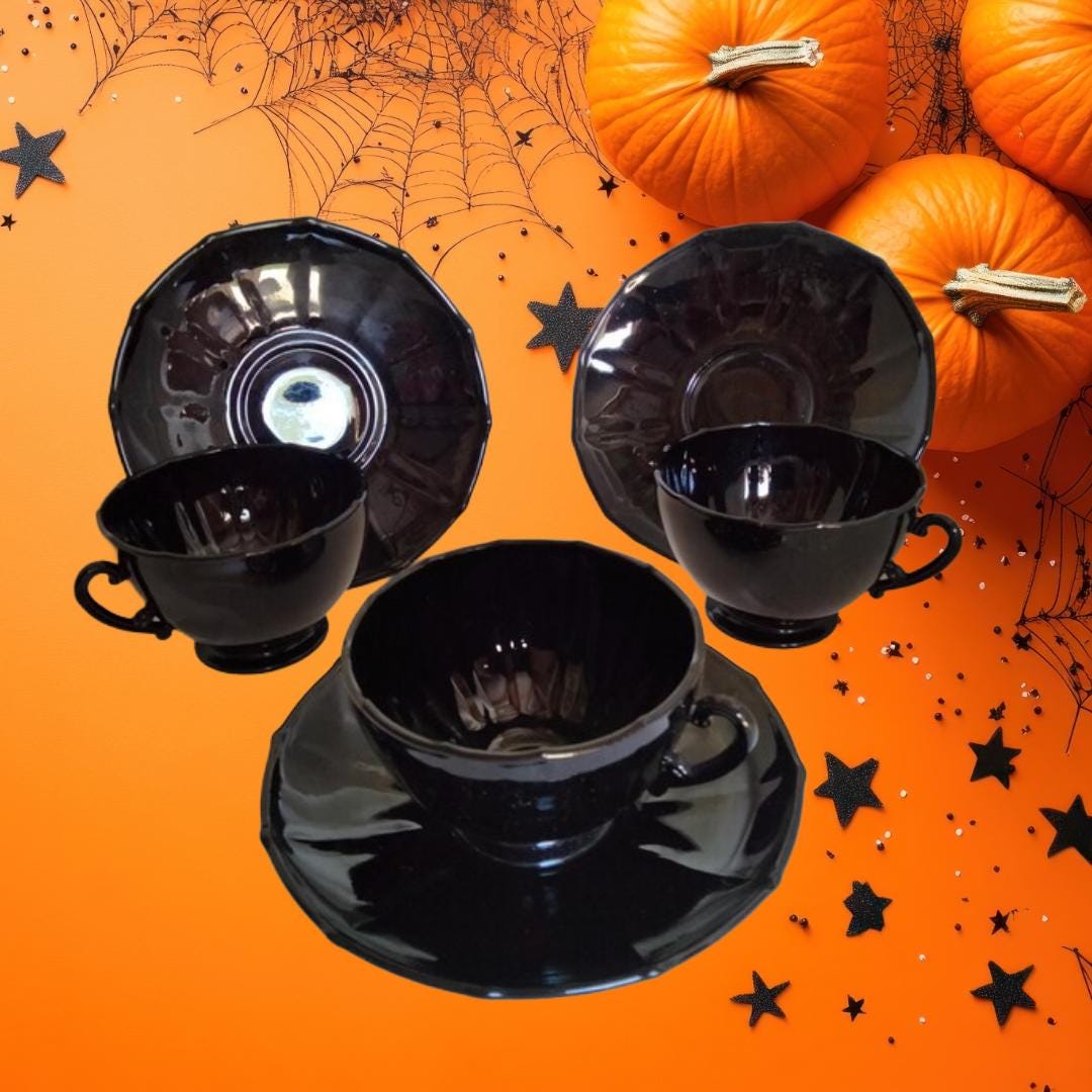 13-Piece Vintage Black Amethyst Glass Hostess Set | Art Deco Gothic Glam | 1930s