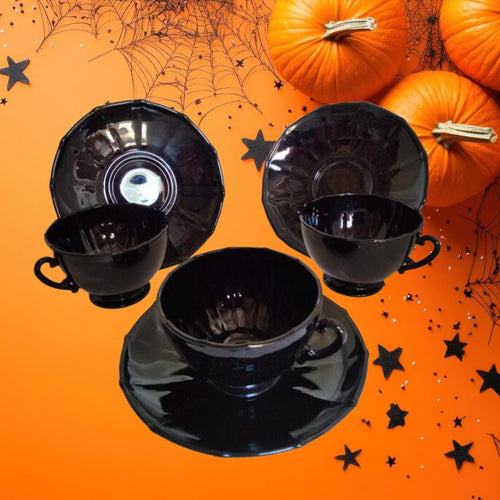 13-Piece Vintage Black Amethyst Glass Hostess Set | Art Deco Gothic Glam | 1930s