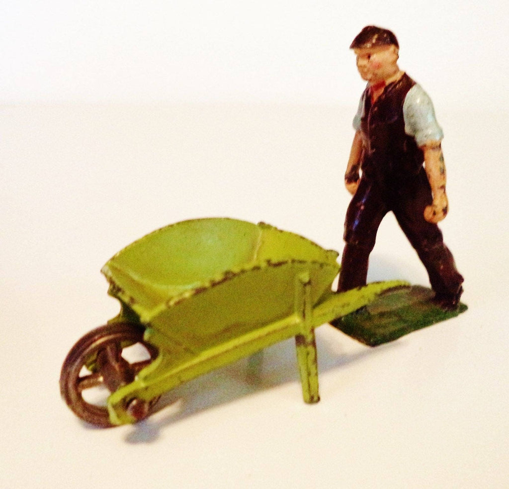 Antique Train Conductor Figurine with Wheelbarrow – J. Hill & Co. Die-Cast, 1950s England