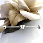 14G Industrial Barbell – Surgical Steel, Diamond-Like Triangle Stone, Scaffold & Cartilage