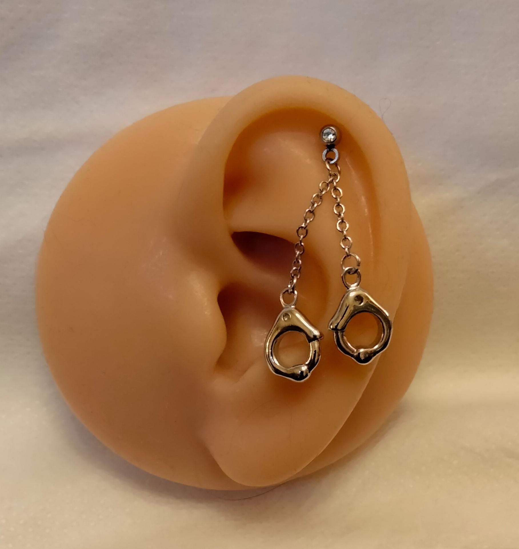 16G Handcuff Dangle Cartilage Stud | Titanium | Helix & Lobe Piercing