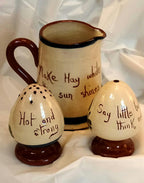 Vintage Watcombe Torquay Motto Ware Salt, Pepper & Creamer Set – Hand-Painted, Made in England