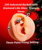 14G Industrial Barbell – Surgical Steel, Diamond-Like Triangle Stone, Scaffold & Cartilage