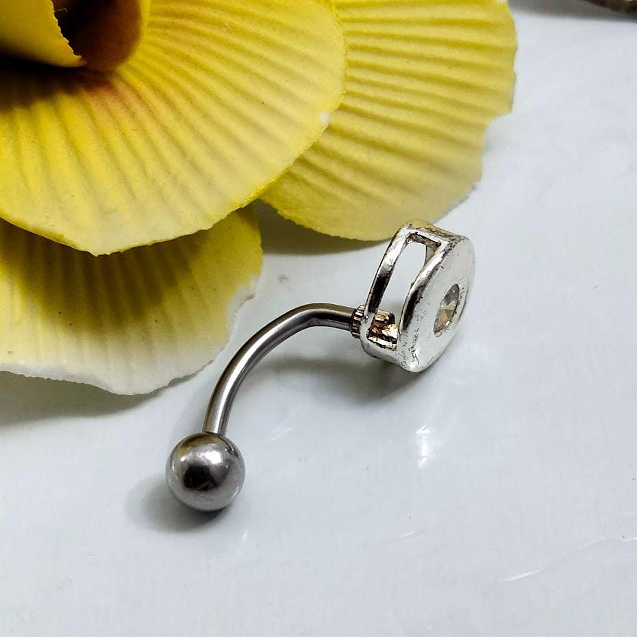 Silver Belly Ring – 14G Faceted Crystal Pendant, Surgical Steel