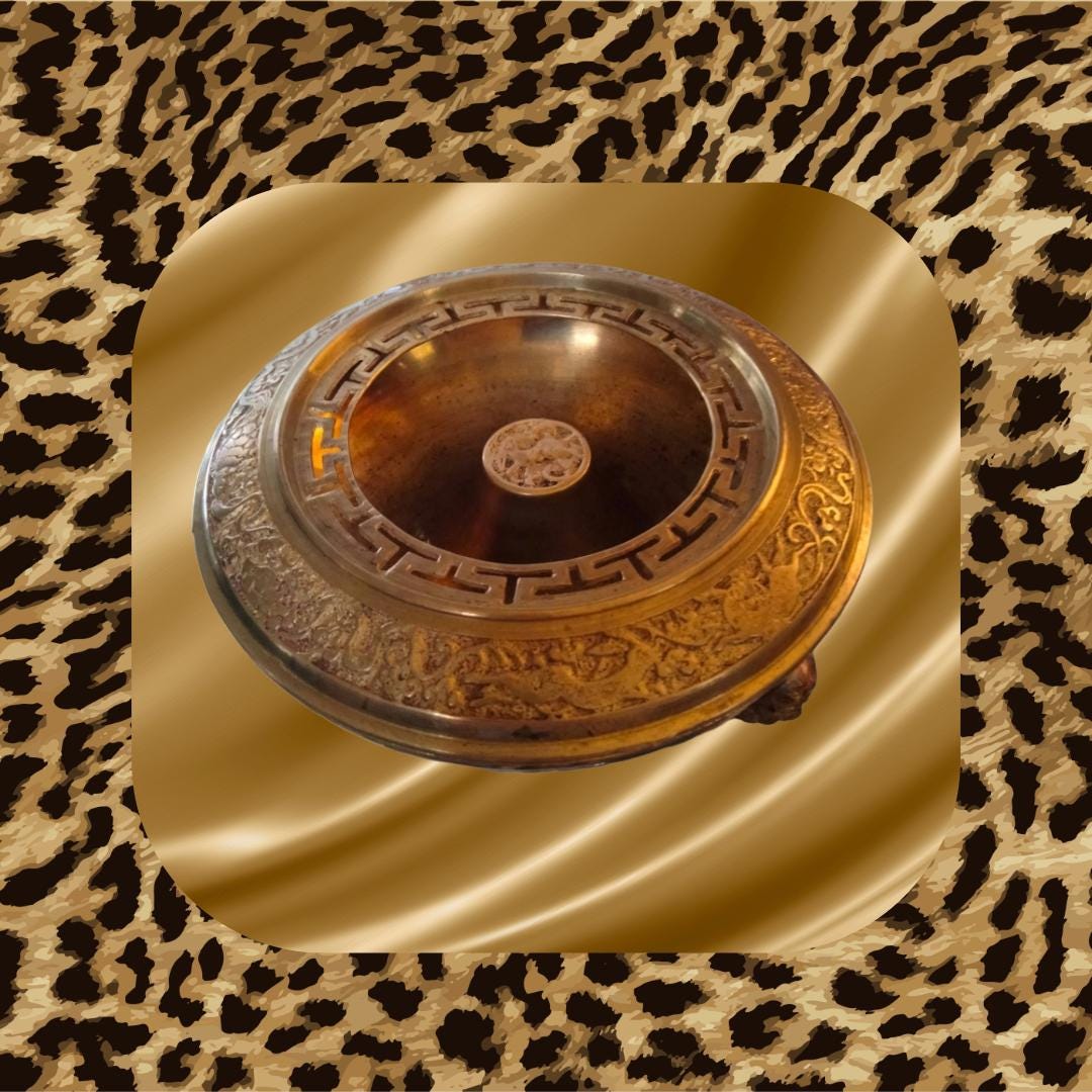 Solid Brass Cigar Ashtray & Incense Burner | Ornate Lid | Mid-Century Vintage