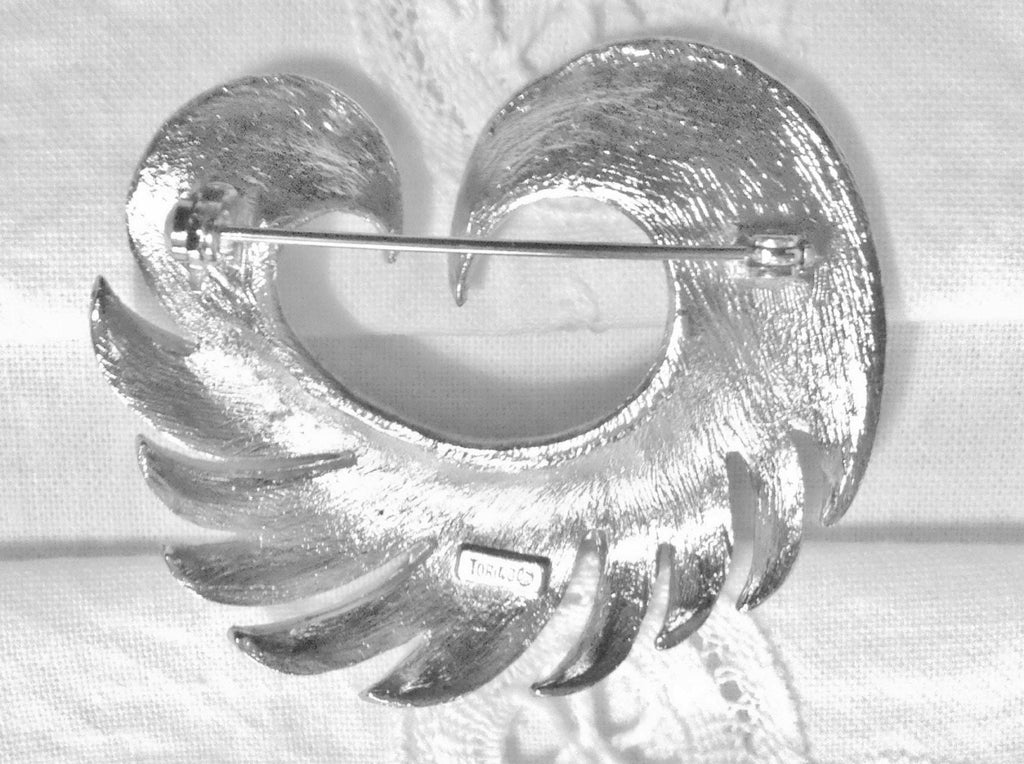Vintage Torino Twin Swans Brooch – Brushed Silver Tone, Signed Designer Pin