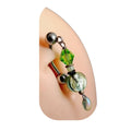 Green Glass Bead Dangle Belly Ring – 14G Surgical Steel