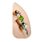 Green Glass Bead Dangle Belly Ring – 14G Surgical Steel