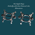 14G Butterfly Wing Nipple Shield – 316L Surgical Steel, Clear Rhinestones, Sold as Pair