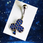 Blue Rhinestone Clover Belly Ring – Surgical Steel