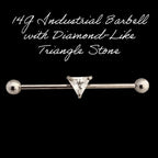 14G Industrial Barbell – Surgical Steel, Diamond-Like Triangle Stone, Scaffold & Cartilage