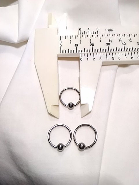 16G Surgical Steel Silver Nipple Nose Captive Bead Ring: 4mm Ball, 1/2" Diameter