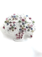 Vintage Rhinestone Flower Basket Brooch – Multicolor Prong-Set Stones, Pristine Condition