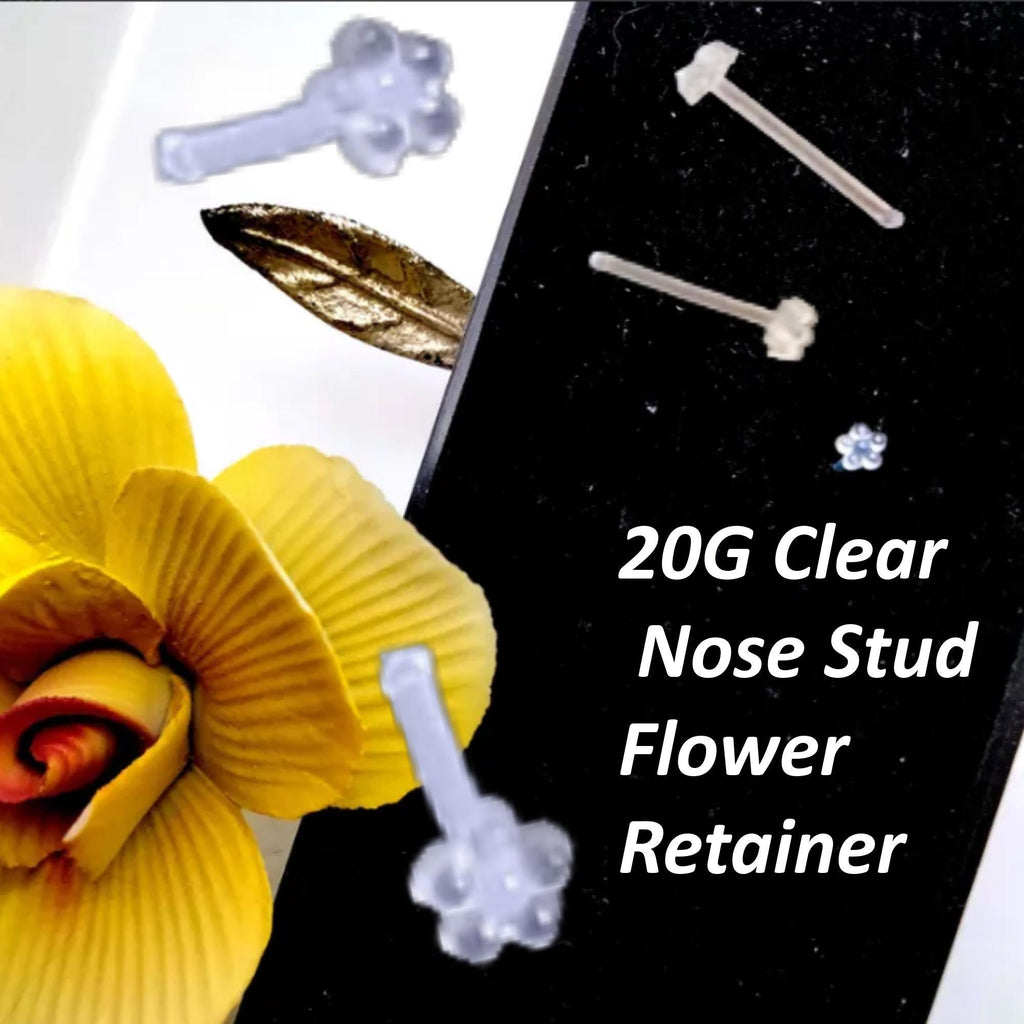 20G Clear Acrylic Flower Nose Stud – 3mm 5-Petal Top, Retainer or Everyday Wear
