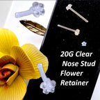 20G Clear Acrylic Flower Nose Stud – 3mm 5-Petal Top, Retainer or Everyday Wear