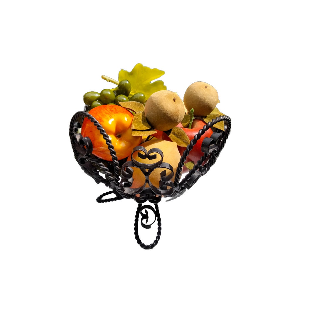 Vintage Italian Wrought Iron Fruit Basket – Black Scrollwork, Midcentury Home Décor