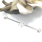 14G Star Industrial Barbell – Surgical Steel, Diamond-Like 5/16" Star Stone