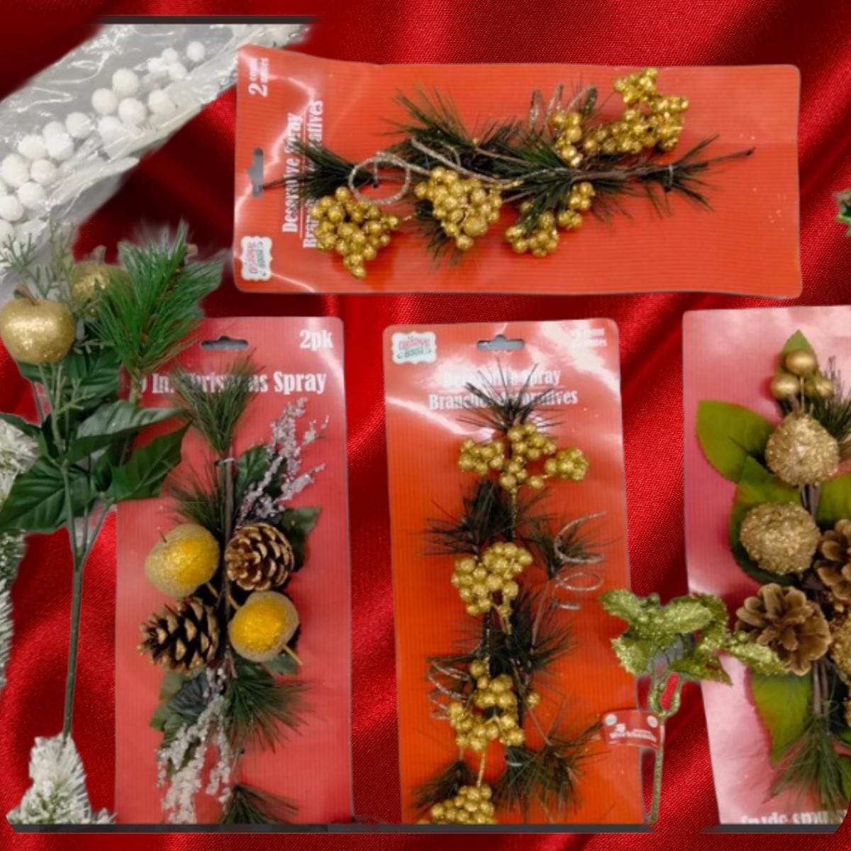 Christmas Decorating Supplies – 30-Piece Assortment of Vintage Berries, Pinecones & Sprays
