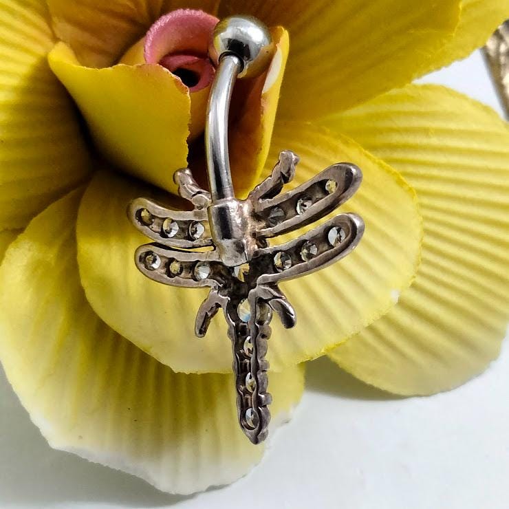 Butterfly Belly Ring, 14G Surgical Steel, Diamond-Cut Stones