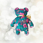 Vintage 1980s Riverdale Christmas Teddy Bear – Poinsettia Fabric, Made in USA, Mint Condition