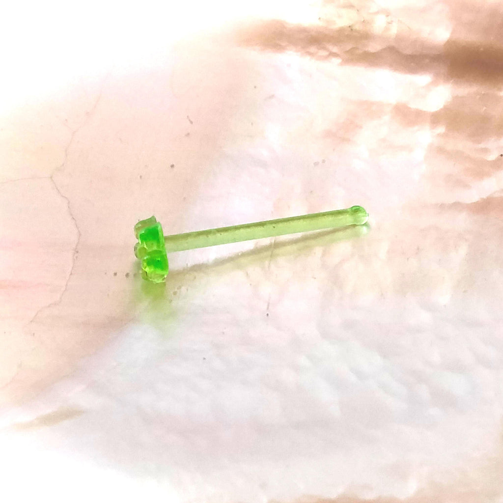 20G Green Acrylic Flower Nose Stud, UV Reactive (10mm Post)