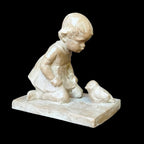 Vintage Haeger Ceramic Sculpture – Martie Strubel “Magical Moment” Kneeling Girl with Bird, 1980s