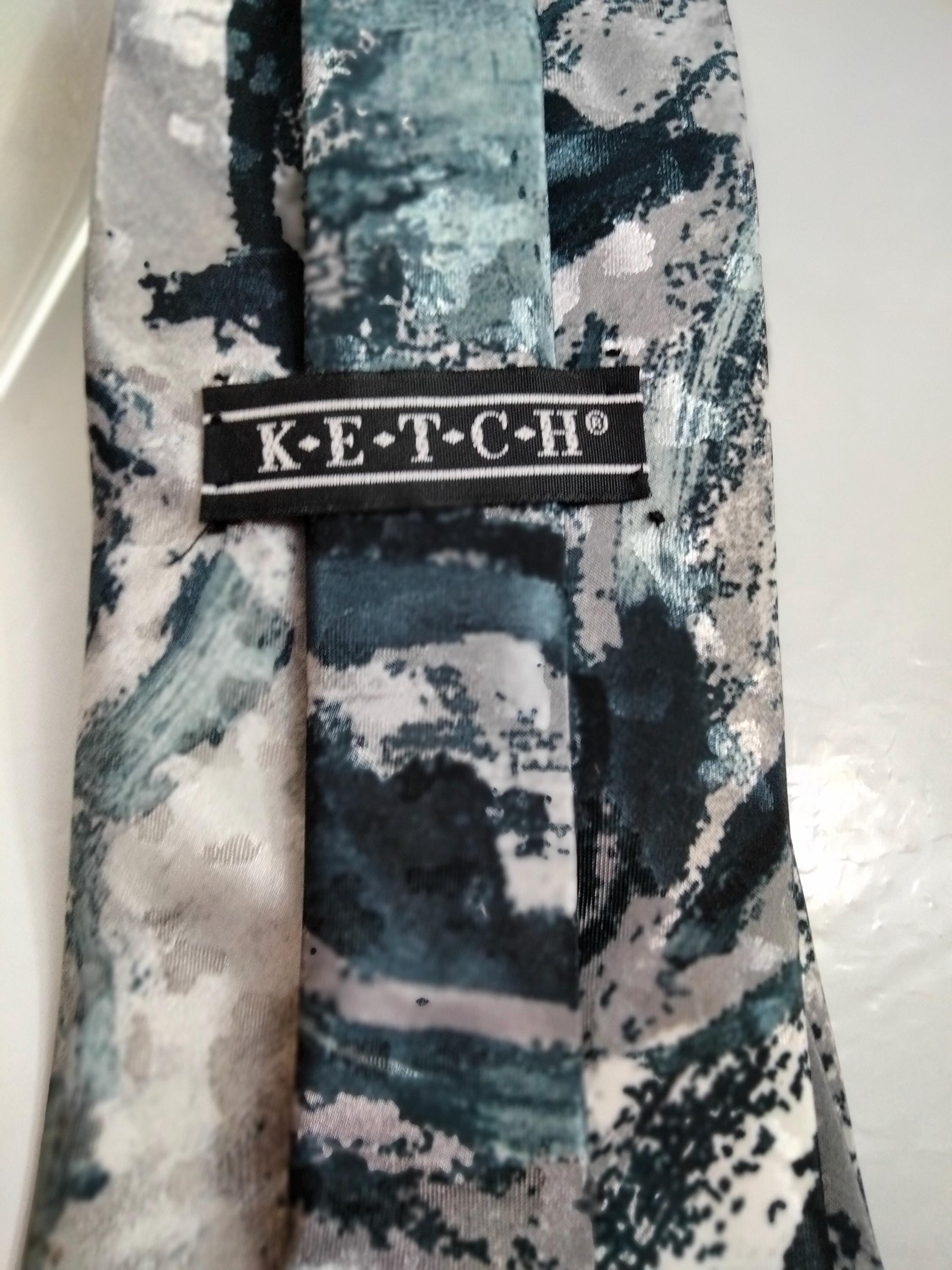 Ketch Art Abstract Men's Necktie: Retro Black and White Polyester Tie