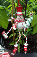 Ice Skating Snowman Christmas Ornament – Wood & Glitter, Striped Scarf & Red Top Hat