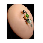 Green Glass Bead Dangle Belly Ring – 14G Surgical Steel