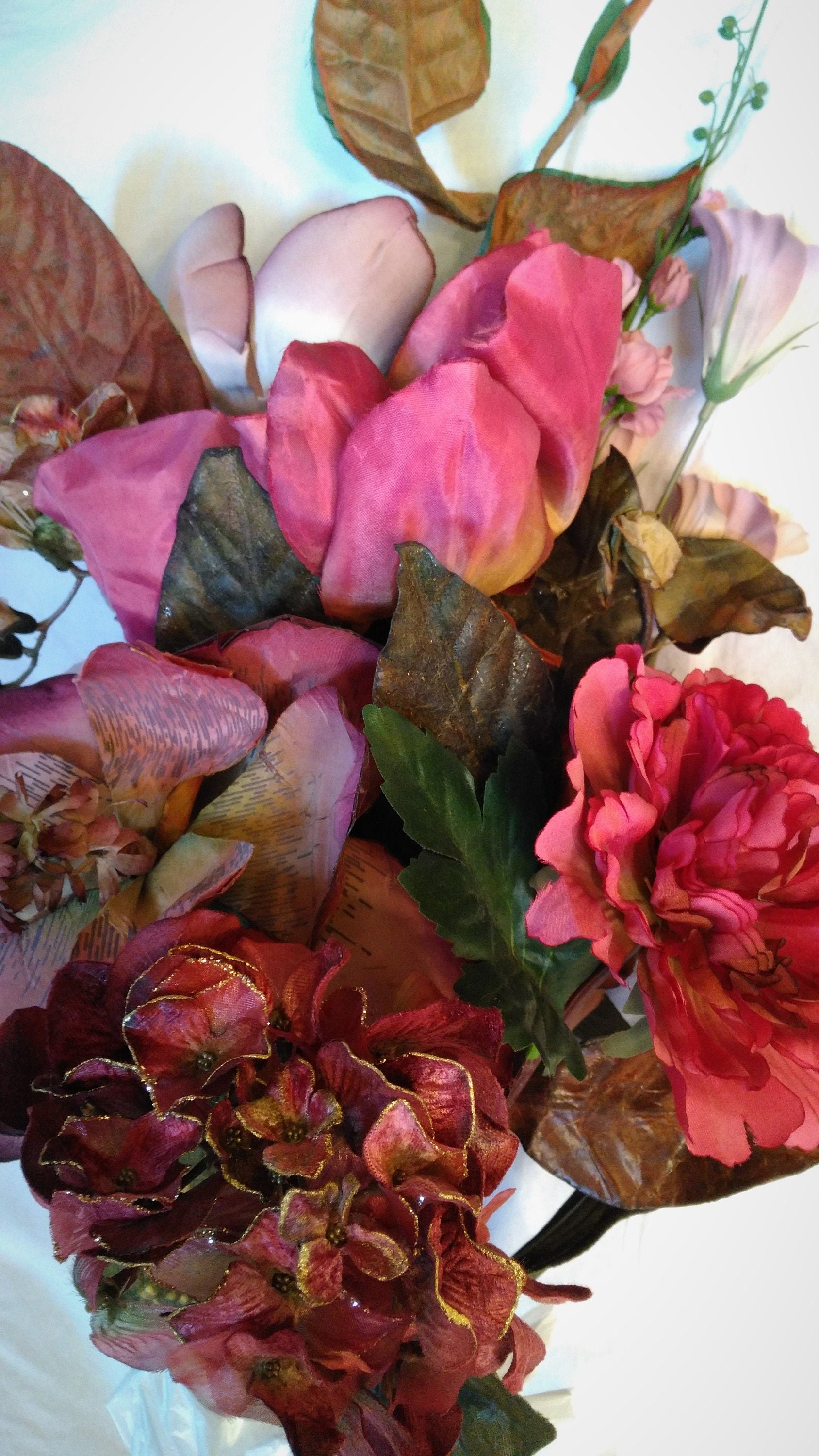 Vintage Mauve Floral Arrangement | Silk, Fabric & Paper Blooms | 11 Stems