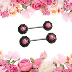 14G Faux Moonstone Nipple Rings – 316L Surgical Steel, Pink-Rouge Cabochon, Sold as Pair