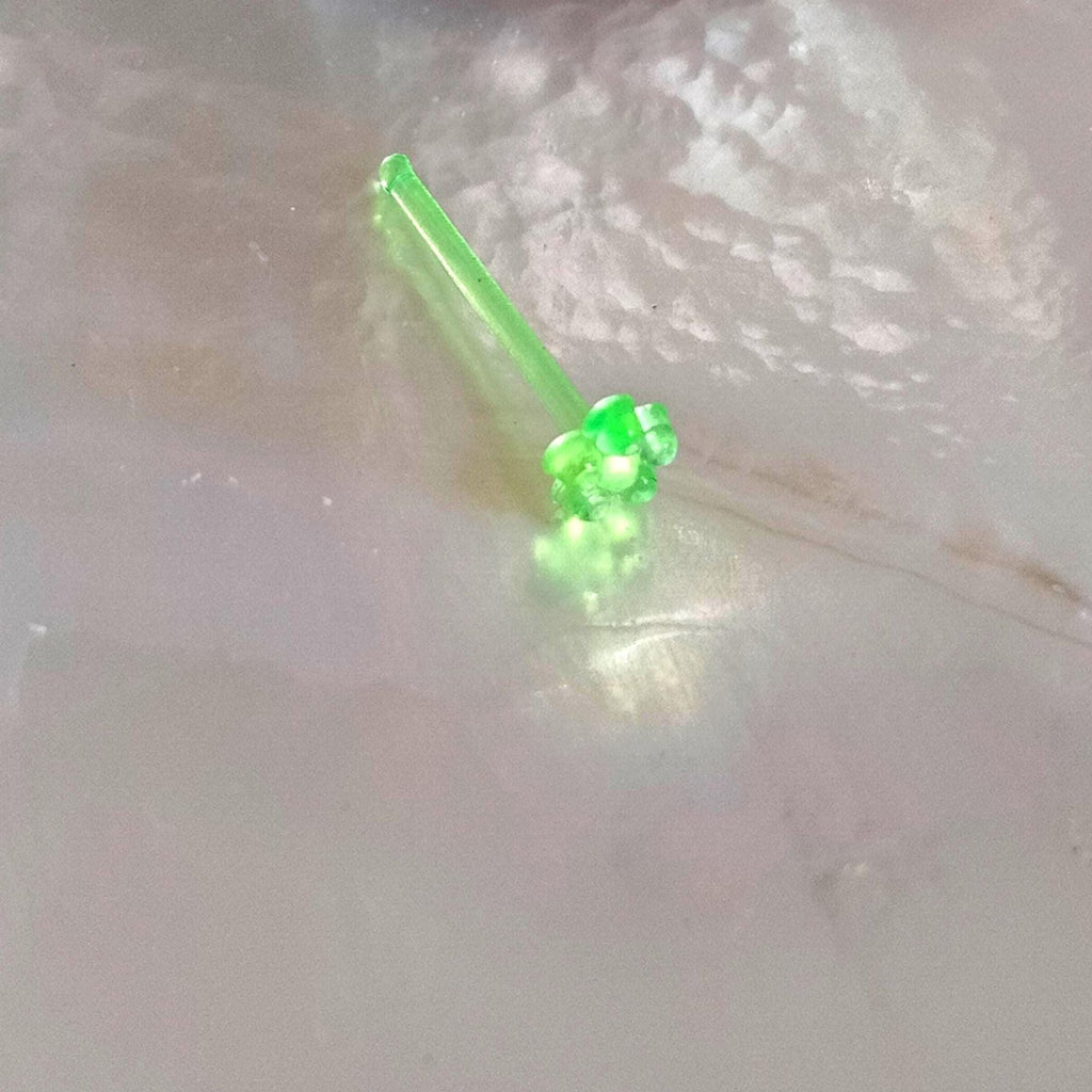 20G Green Acrylic Flower Nose Stud, UV Reactive (10mm Post)