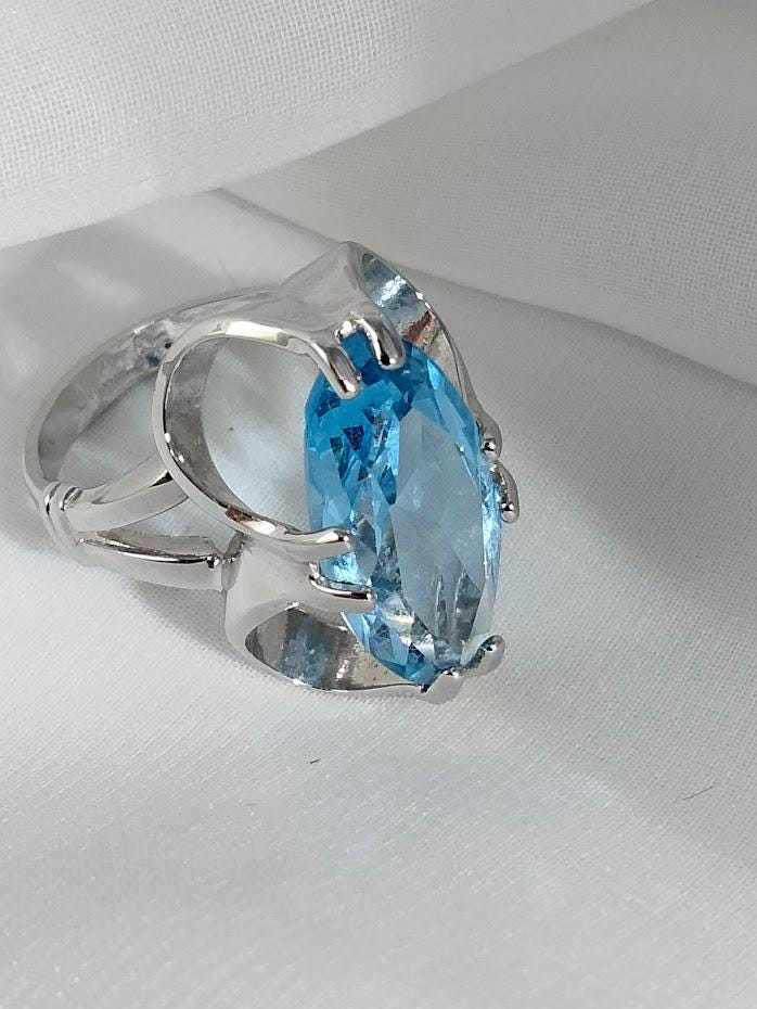 Vintage Sterling Silver Aquamarine Cocktail Ring – Size 8.5, Geometric Statement Piece