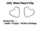 16G Heart Clip Earring – Stainless Steel, Daith, Tragus & Cartilage
