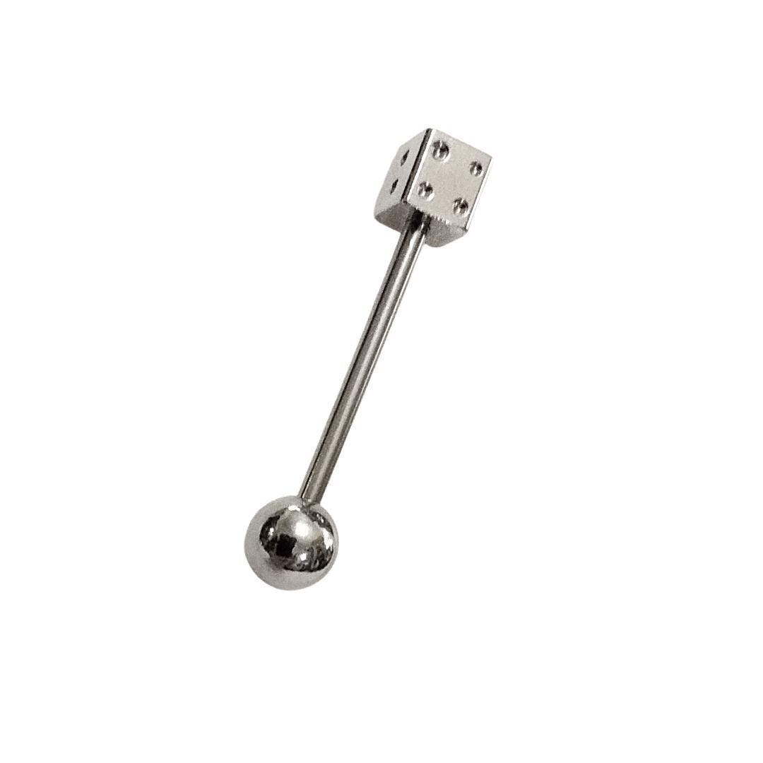 14G Dice Tongue Barbell | 316L Surgical Steel | 3/4" | Silver