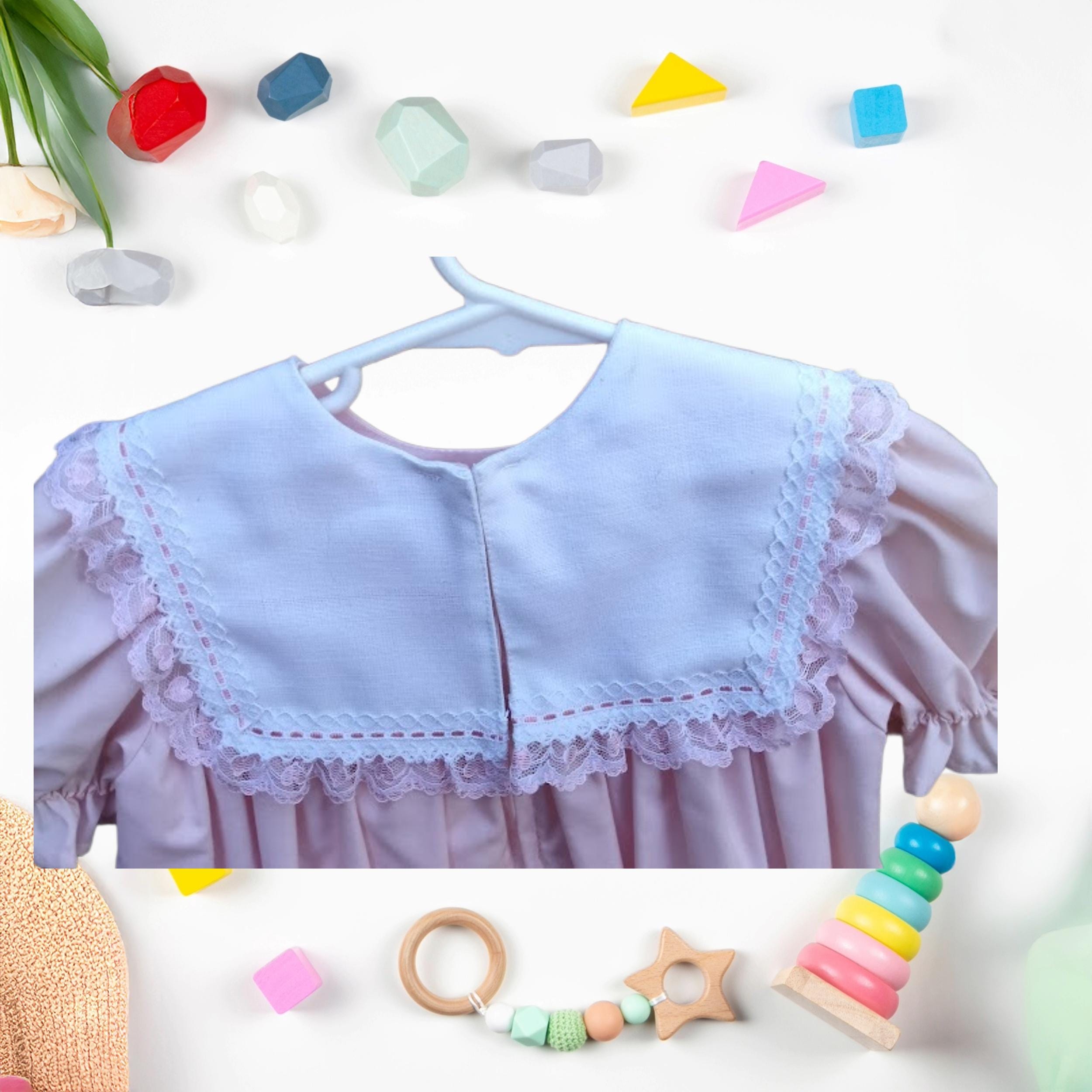 Vintage Handmade Pink Linen Toddler Dress – 2T, Lace Collar & Ribbon Trim